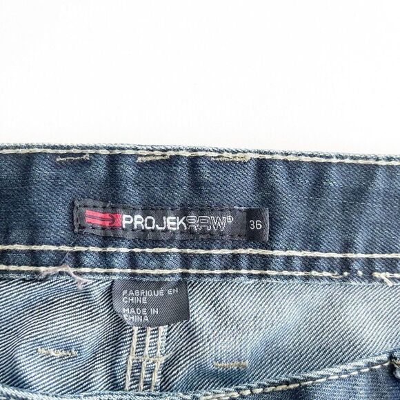 Y2K Projek Raw Men's Jeans Blue 5 Pocket Distressed Size 36 - Picture 4 of 9